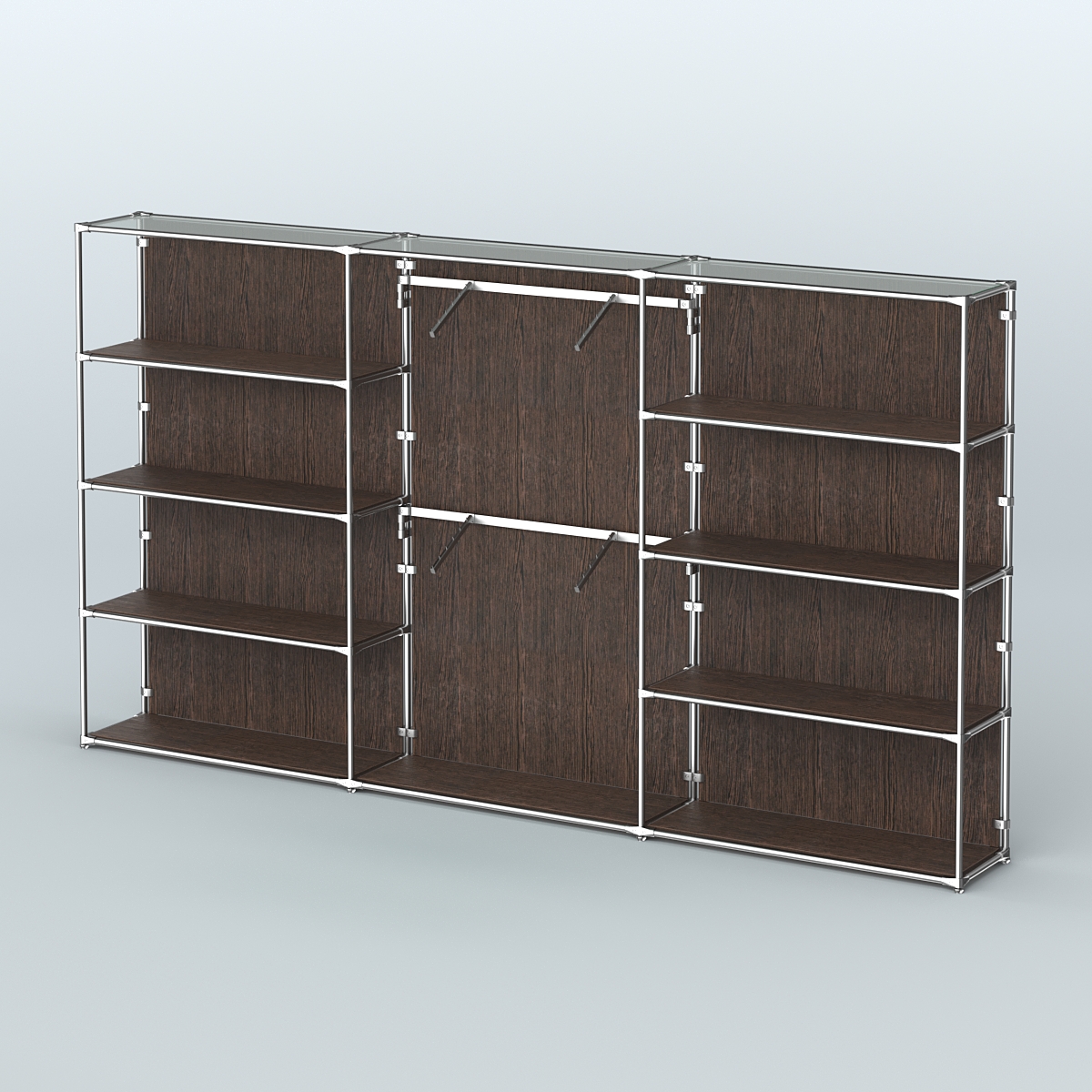 Торговая система ХРОМ (задняя стенка - ДСП) 3600 мм с полками ДСП и поручнями №6 Дуб Венге