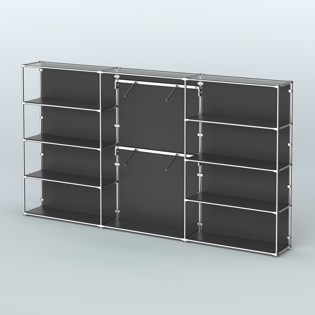 Торговая система ХРОМ (задняя стенка - ДСП) 3600 мм с полками ДСП и поручнями №6 Черный