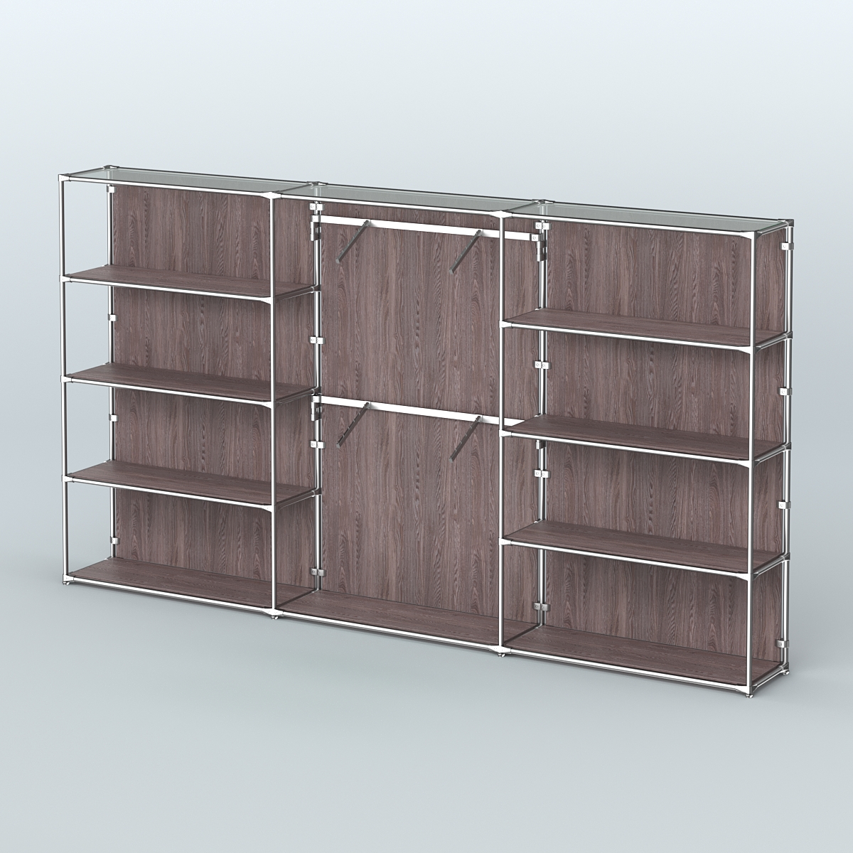 Торговая система ХРОМ (задняя стенка - ДСП) 3600 мм с полками ДСП и поручнями №6 Ясень Анкор темный