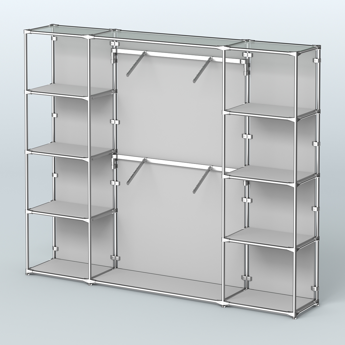 Торговая система ХРОМ (задняя стенка - ДСП) 2430 мм с полками ДСП и поручнями №7 Серый