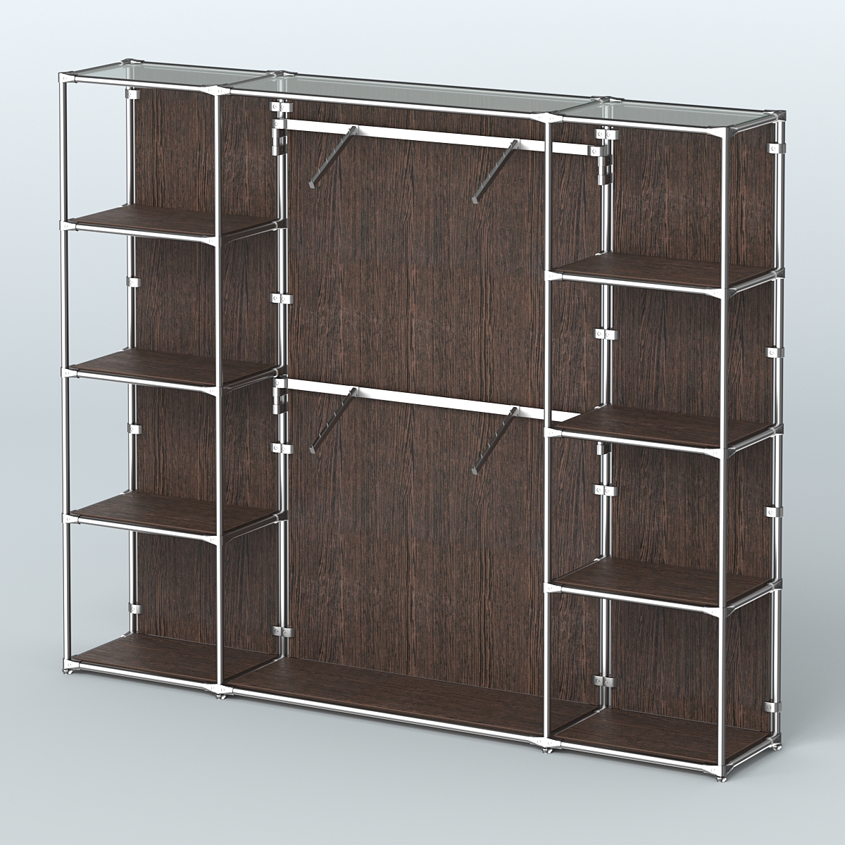 Торговая система ХРОМ (задняя стенка - ДСП) 2430 мм с полками ДСП и поручнями №7 Дуб Венге