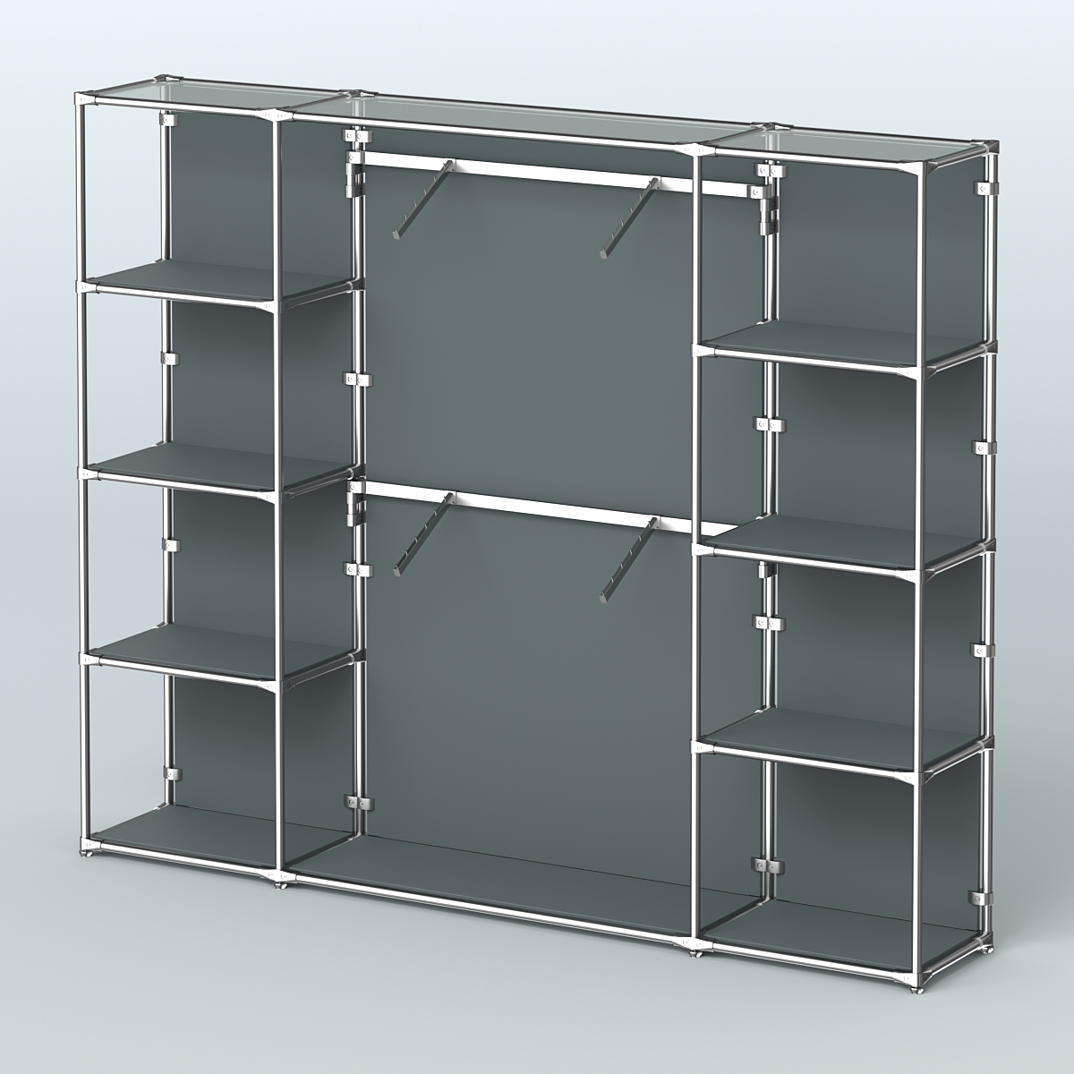 Торговая система ХРОМ (задняя стенка - ДСП) 2430 мм с полками ДСП и поручнями №7 Темно-Серый