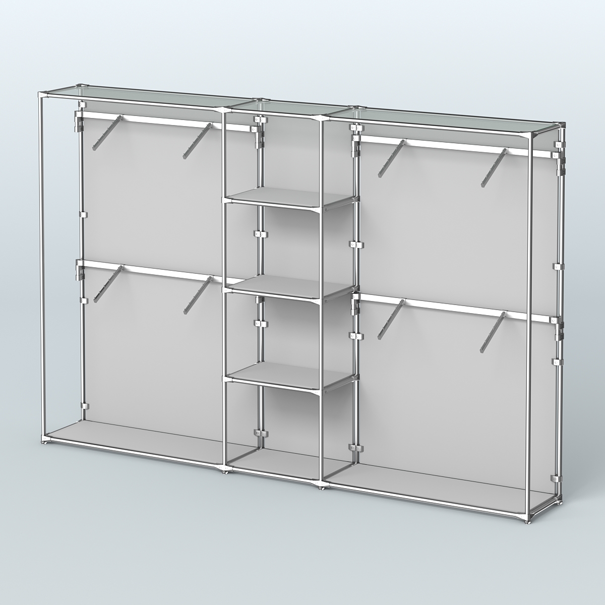Торговая система ХРОМ (задняя стенка - ДСП) 3030 мм с полками ДСП и поручнями №8 Серый