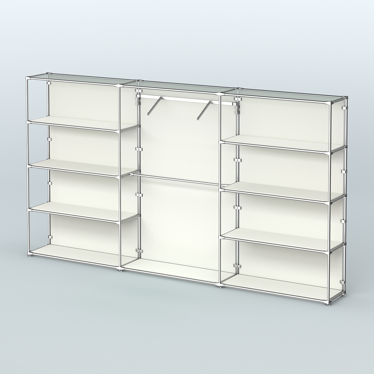 Торговая система ХРОМ (задняя стенка - ДСП) 3600 мм с полками ДСП и поручнями №9 Белый