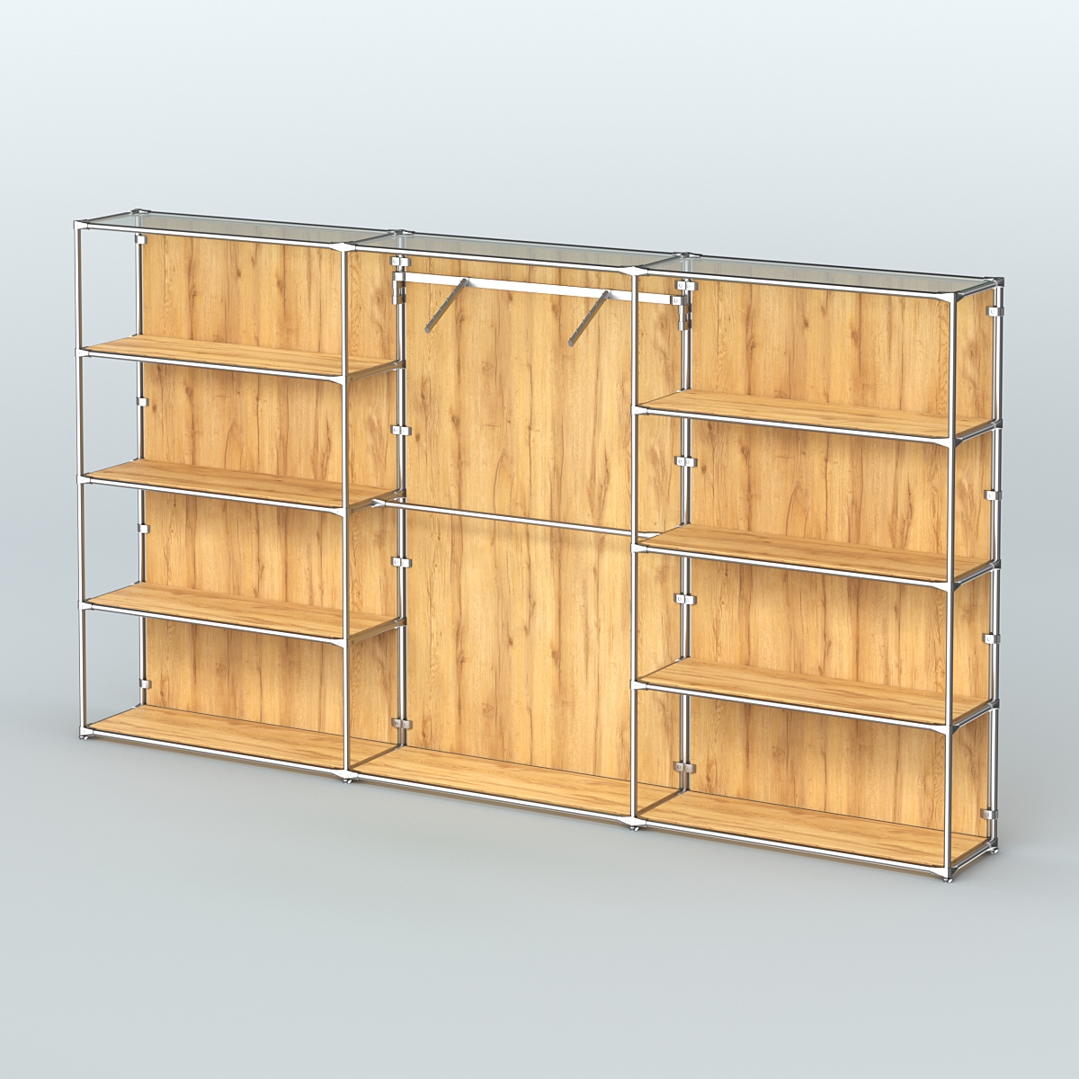 Торговая система ХРОМ (задняя стенка - ДСП) 3600 мм с полками ДСП и поручнями №9 Дуб Золотистый