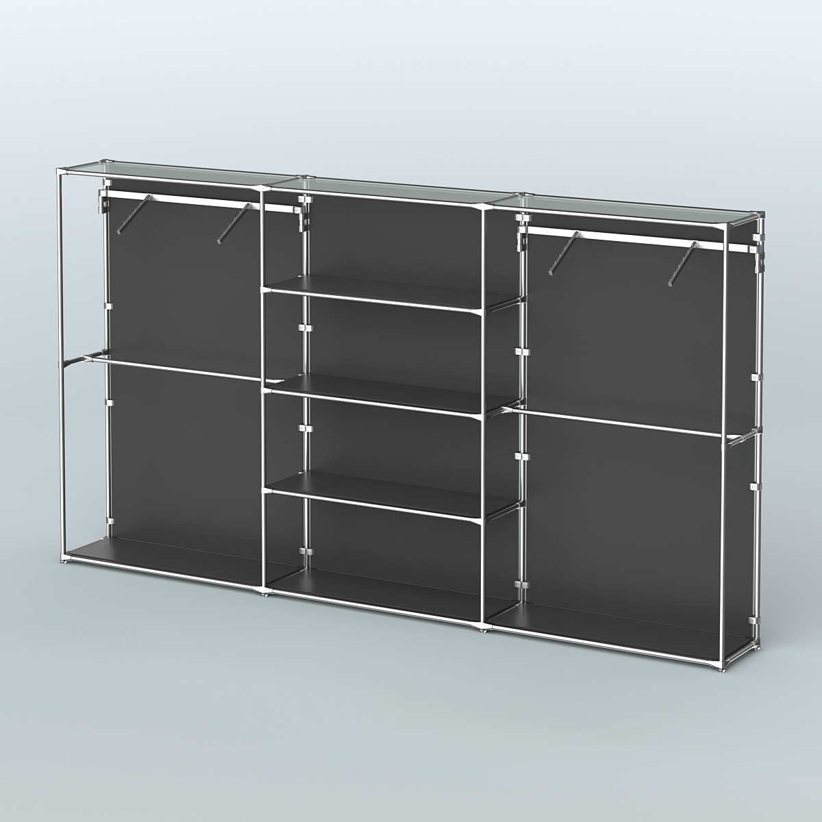 Торговая система ХРОМ (задняя стенка - ДСП) 3600 мм с полками ДСП и поручнями №10 Черный