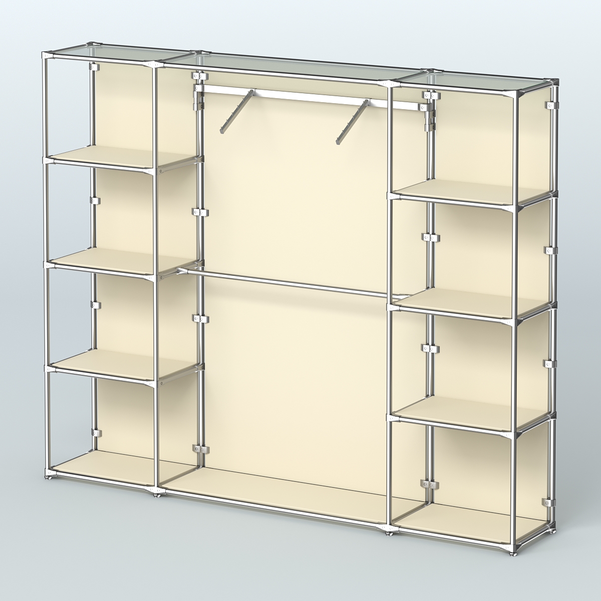 Торговая система ХРОМ (задняя стенка - ДСП) 2430 мм с полками ДСП и поручнями №11 Крем Вайс