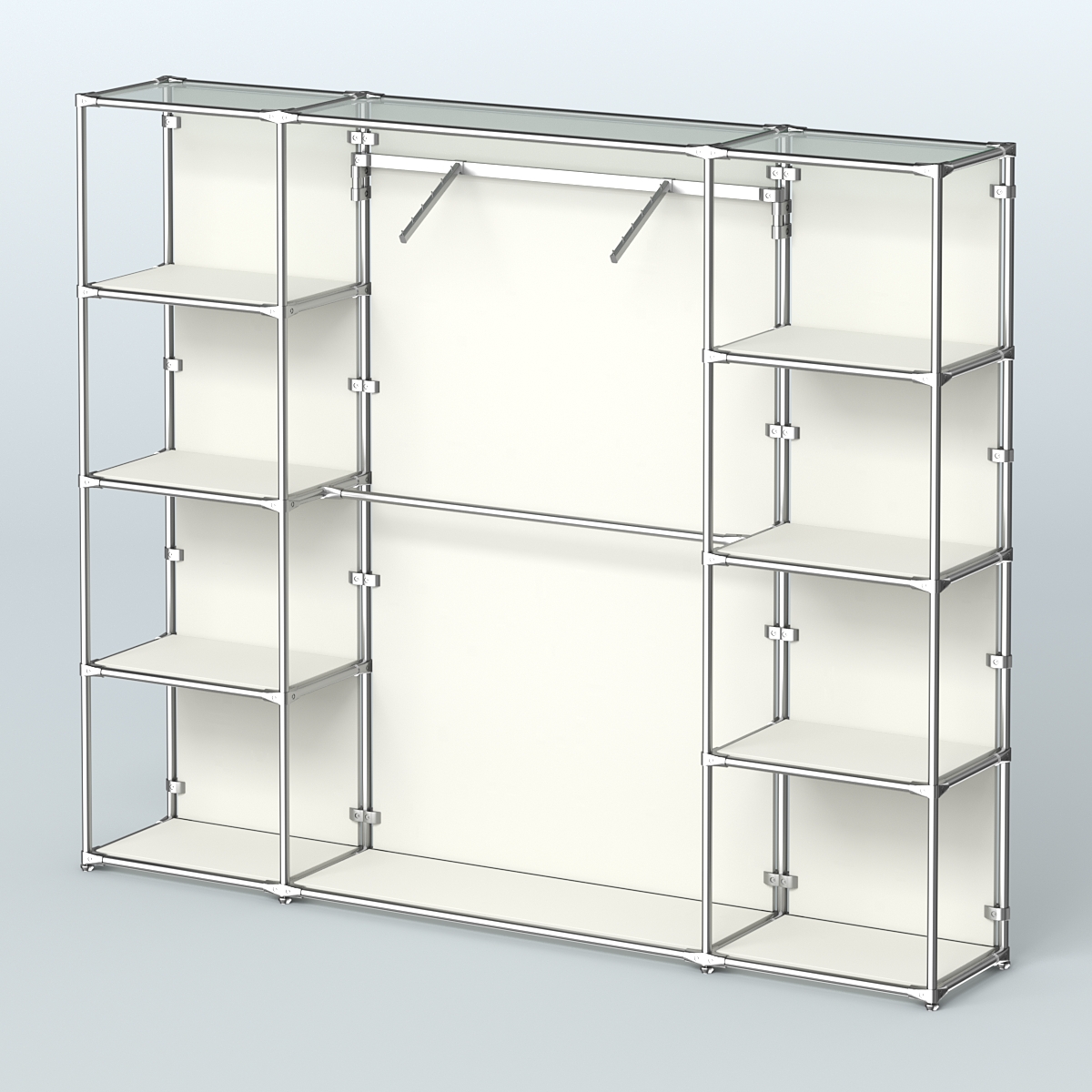Торговая система ХРОМ (задняя стенка - ДСП) 2430 мм с полками ДСП и поручнями №11 Белый