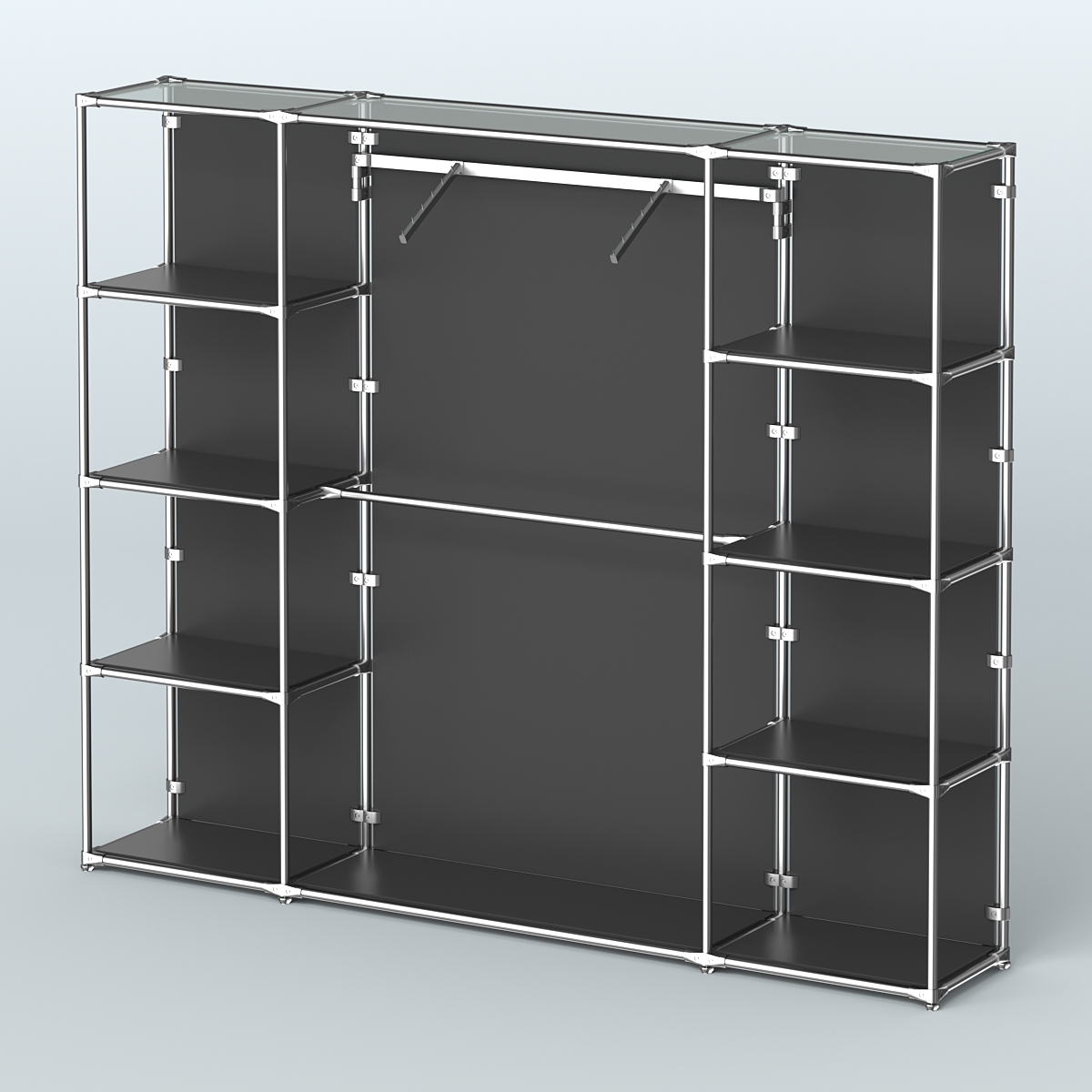 Торговая система ХРОМ (задняя стенка - ДСП) 2430 мм с полками ДСП и поручнями №11 Черный