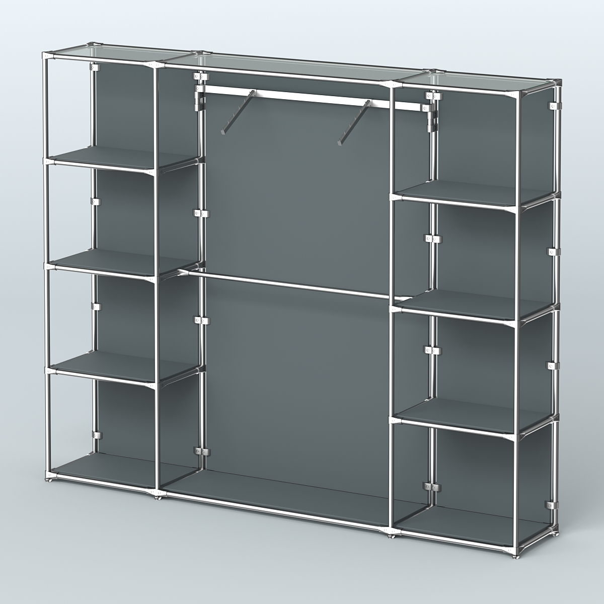 Торговая система ХРОМ (задняя стенка - ДСП) 2430 мм с полками ДСП и поручнями №11 Темно-Серый
