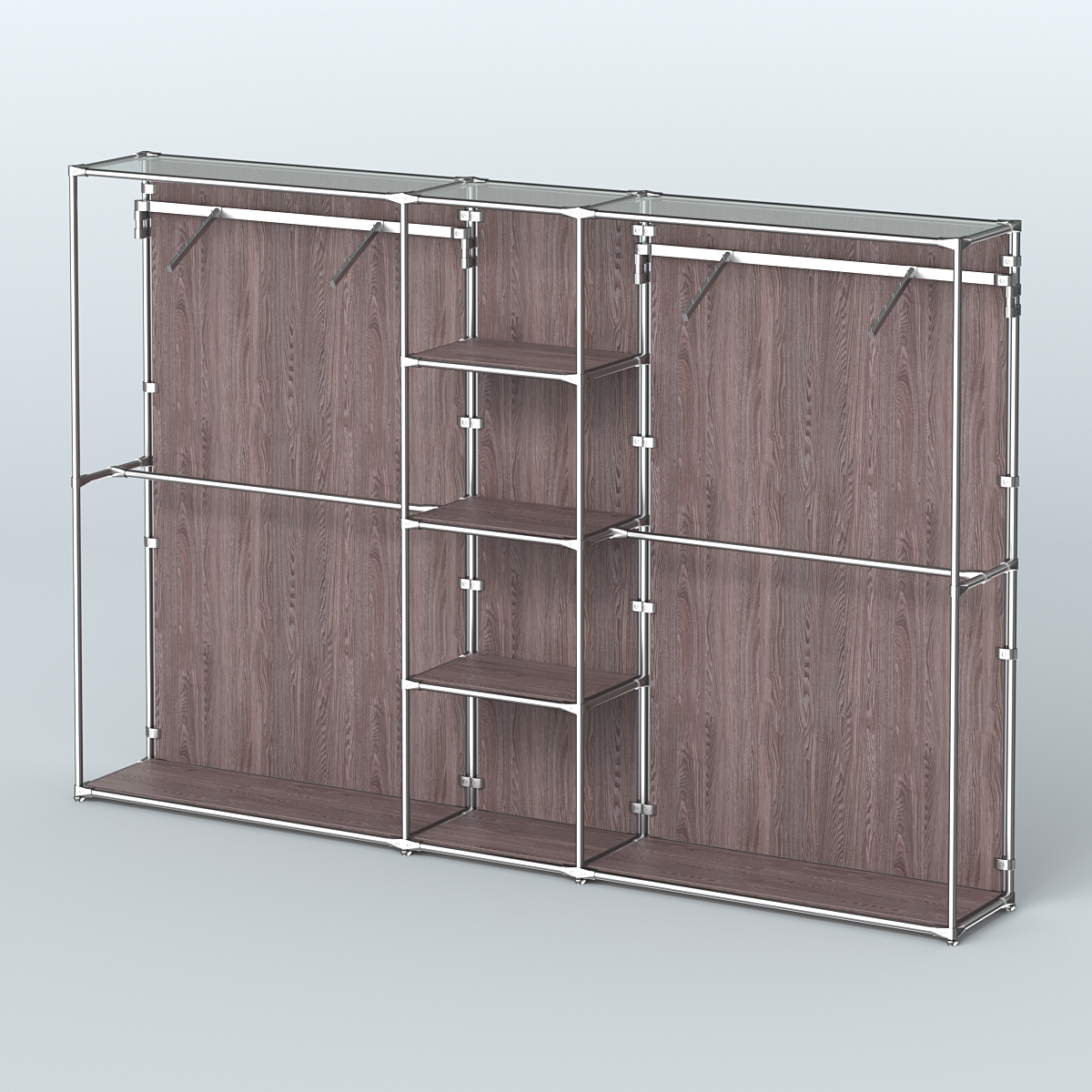 Торговая система ХРОМ (задняя стенка - ДСП) 3030 мм с полками ДСП и поручнями №12 Ясень Анкор темный