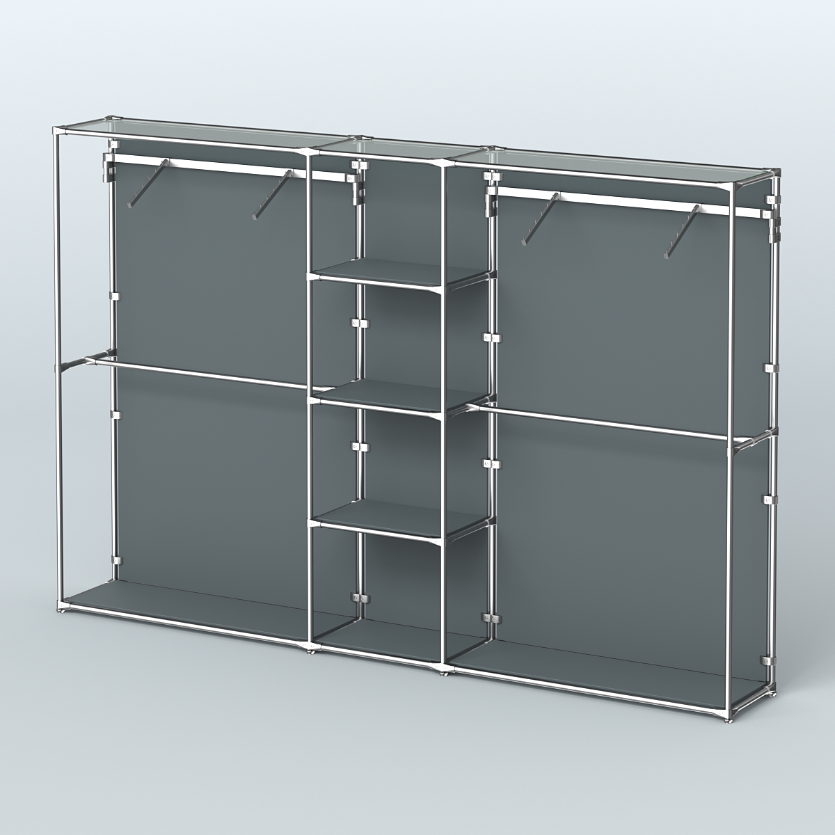 Торговая система ХРОМ (задняя стенка - ДСП) 3030 мм с полками ДСП и поручнями №12 Темно-Серый