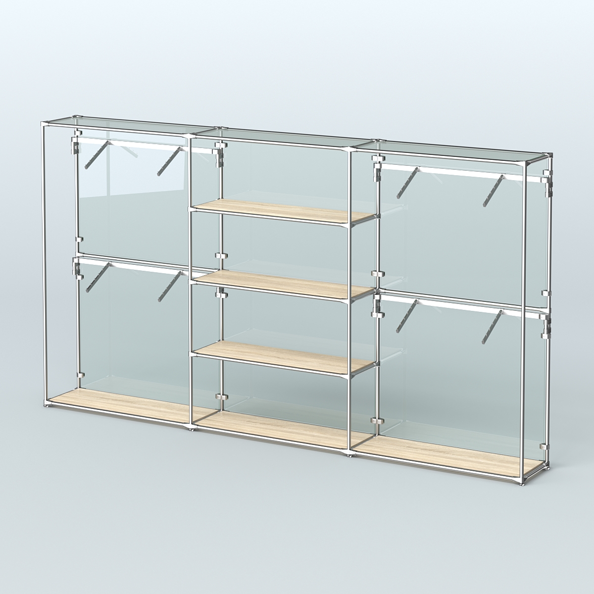 Торговая система ХРОМ (задняя стенка - стекло) 3600 мм с полками ДСП и поручнями №5 Дуб Сонома