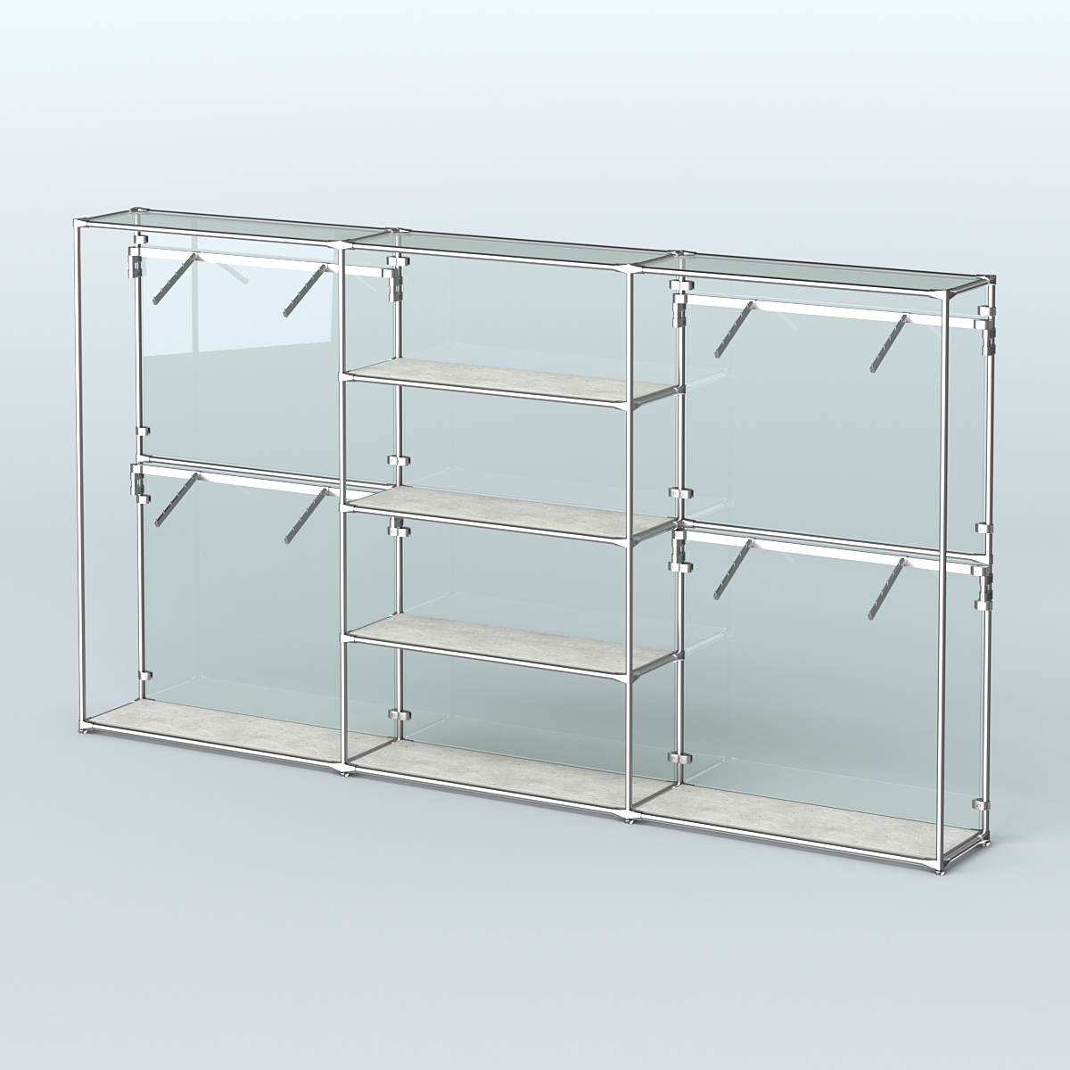 Торговая система ХРОМ (задняя стенка - стекло) 3600 мм с полками ДСП и поручнями №5 Метрополитан Грей