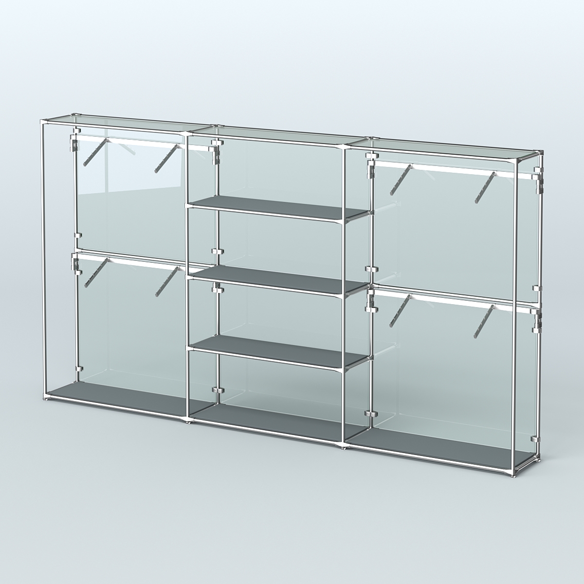 Торговая система ХРОМ (задняя стенка - стекло) 3600 мм с полками ДСП и поручнями №5 Темно-Серый