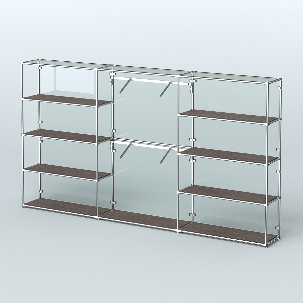 Торговая система ХРОМ (задняя стенка - стекло) 3600 мм с полками ДСП и поручнями №6 Дуб Венге