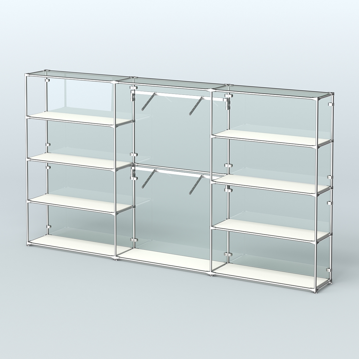 Торговая система ХРОМ (задняя стенка - стекло) 3600 мм с полками ДСП и поручнями №6 Белый