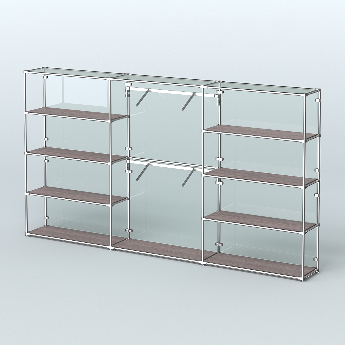 Торговая система ХРОМ (задняя стенка - стекло) 3600 мм с полками ДСП и поручнями №6 Ясень Анкор темный