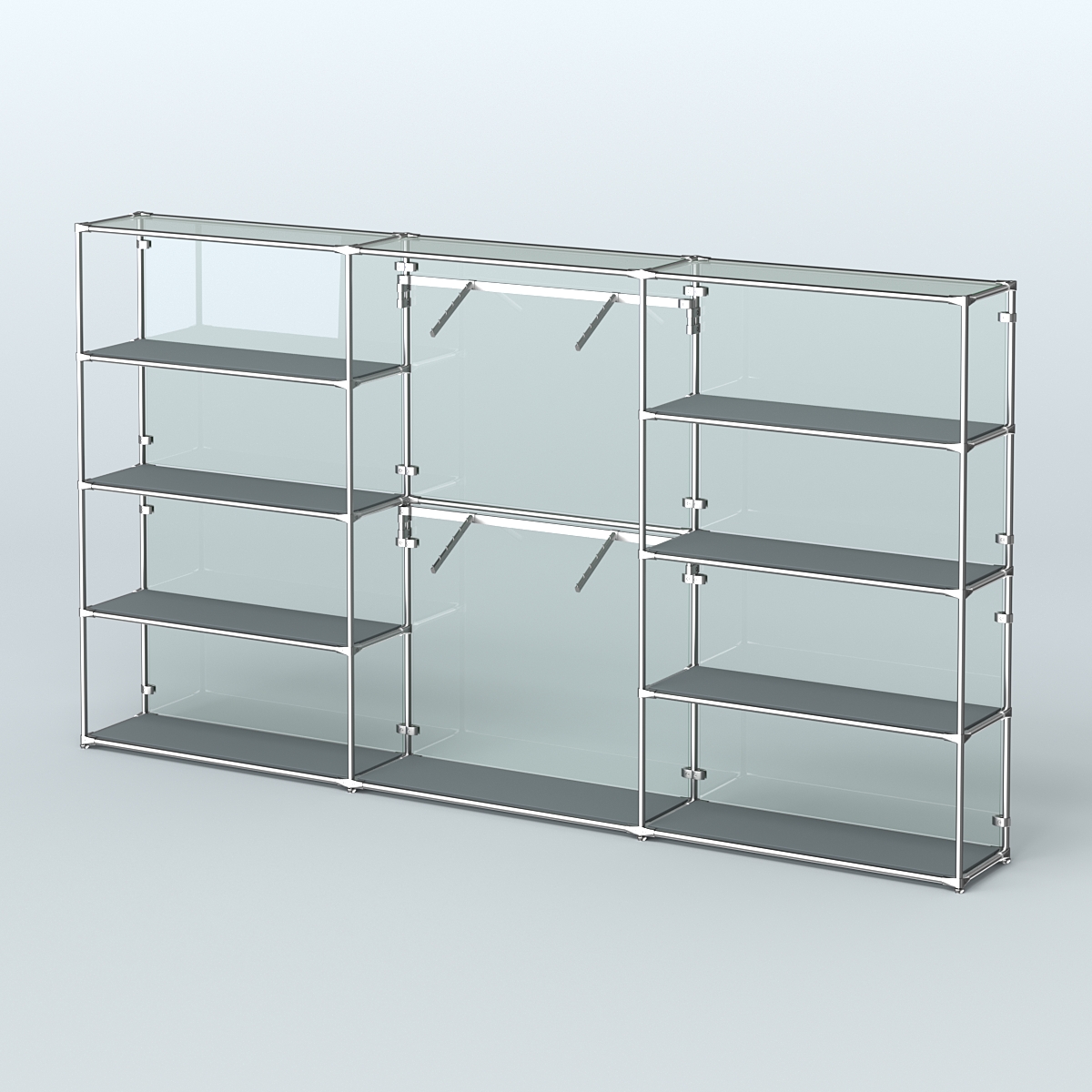 Торговая система ХРОМ (задняя стенка - стекло) 3600 мм с полками ДСП и поручнями №6 Темно-Серый