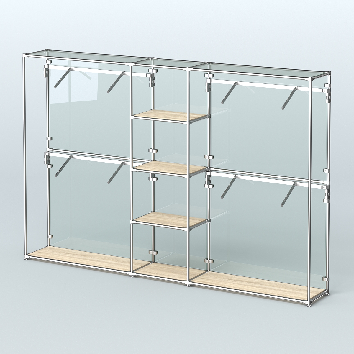 Торговая система ХРОМ (задняя стенка - стекло) 3030 мм с полками ДСП и поручнями №8 Дуб Сонома