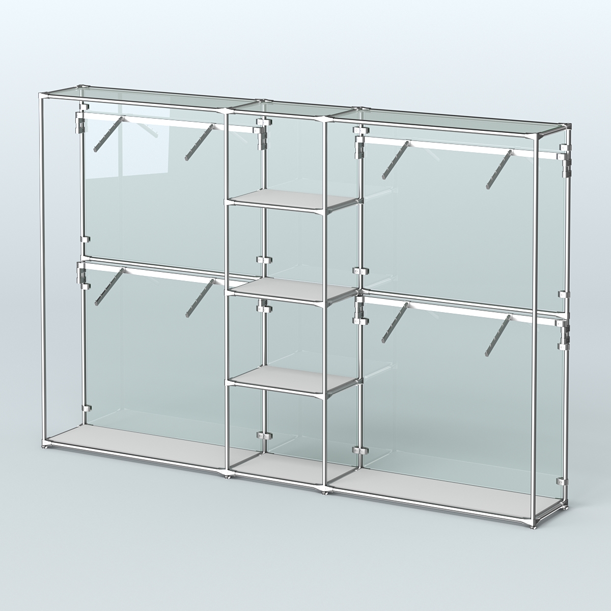 Торговая система ХРОМ (задняя стенка - стекло) 3030 мм с полками ДСП и поручнями №8 Серый