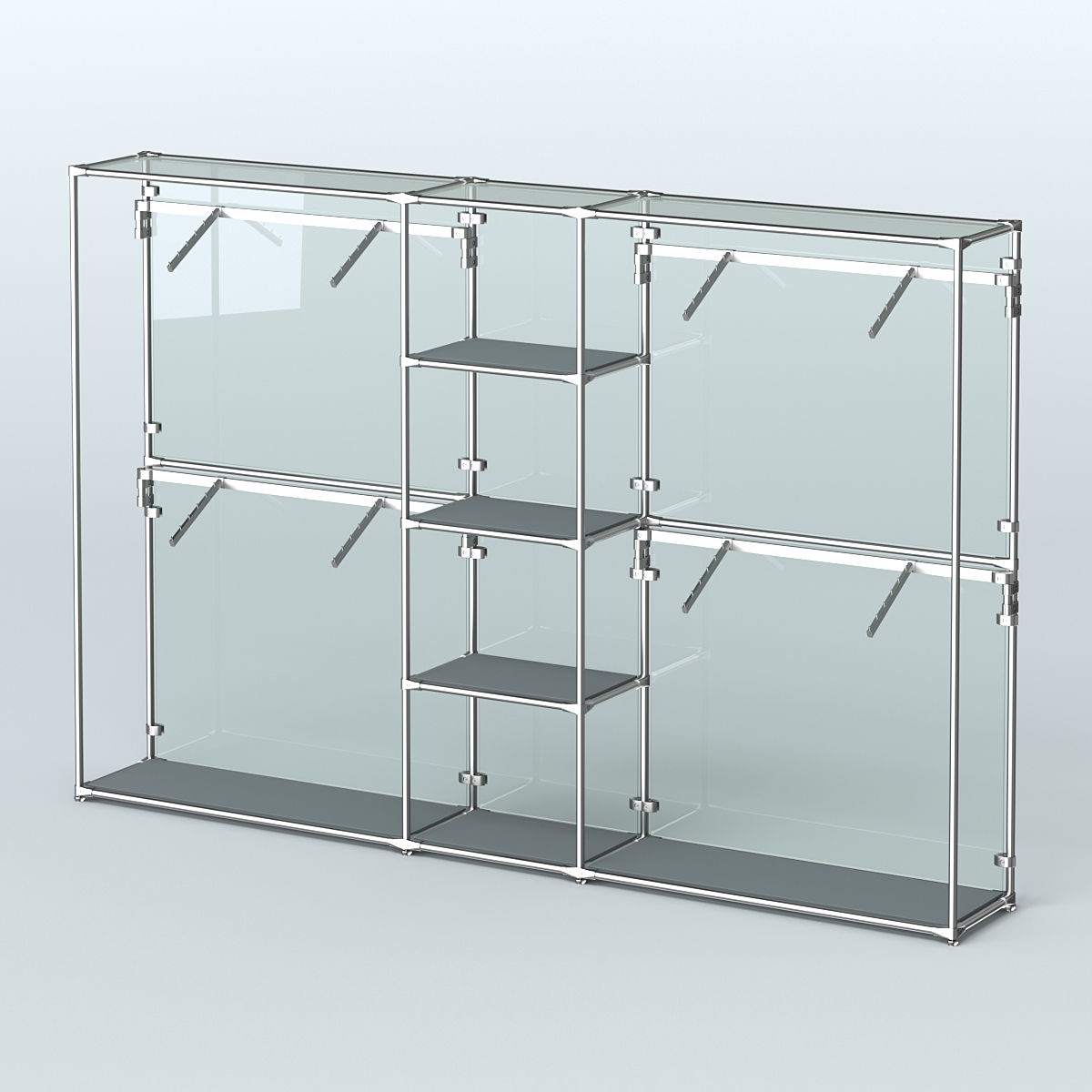 Торговая система ХРОМ (задняя стенка - стекло) 3030 мм с полками ДСП и поручнями №8 Темно-Серый