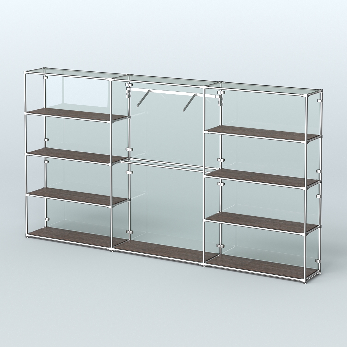 Торговая система ХРОМ (задняя стенка - стекло) 3600 мм с полками ДСП и поручнями №9 Дуб Венге