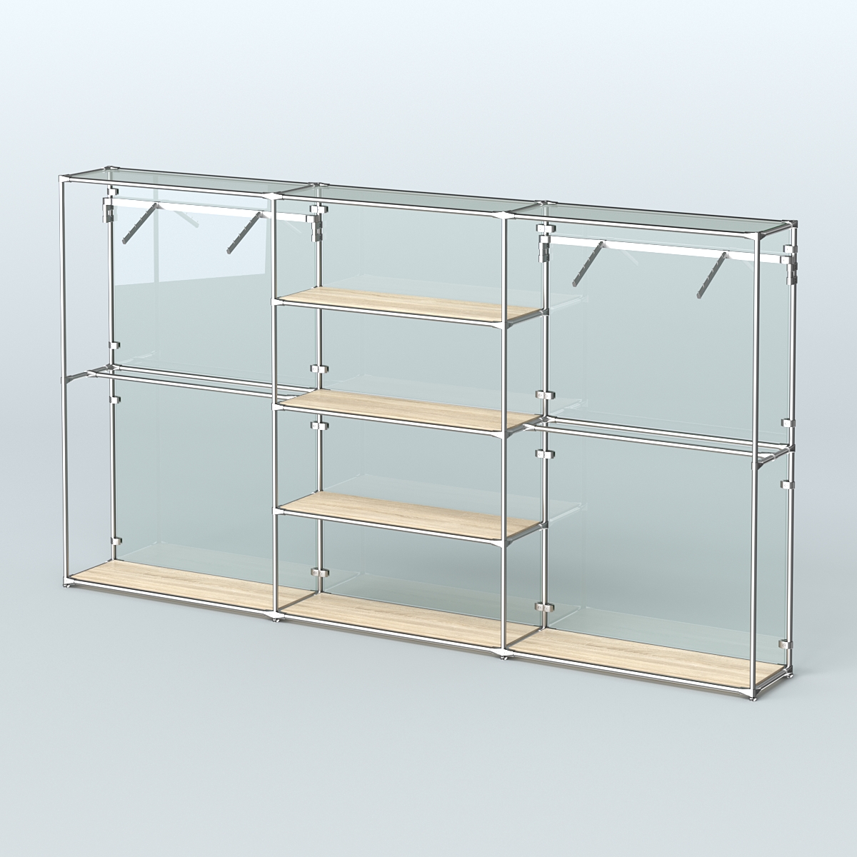 Торговая система ХРОМ (задняя стенка - стекло) 3600 мм с полками ДСП и поручнями №10 Дуб Сонома