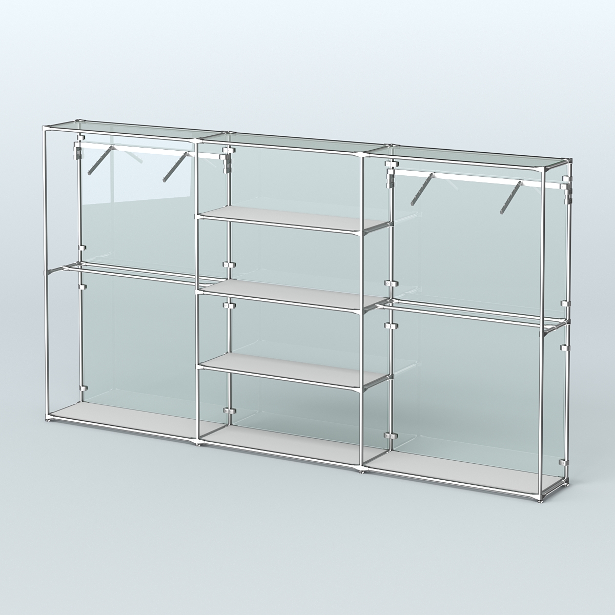 Торговая система ХРОМ (задняя стенка - стекло) 3600 мм с полками ДСП и поручнями №10 Серый