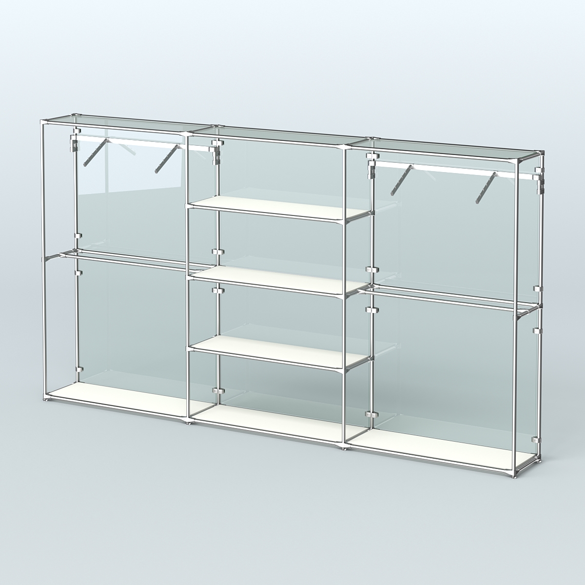 Торговая система ХРОМ (задняя стенка - стекло) 3600 мм с полками ДСП и поручнями №10 Белый