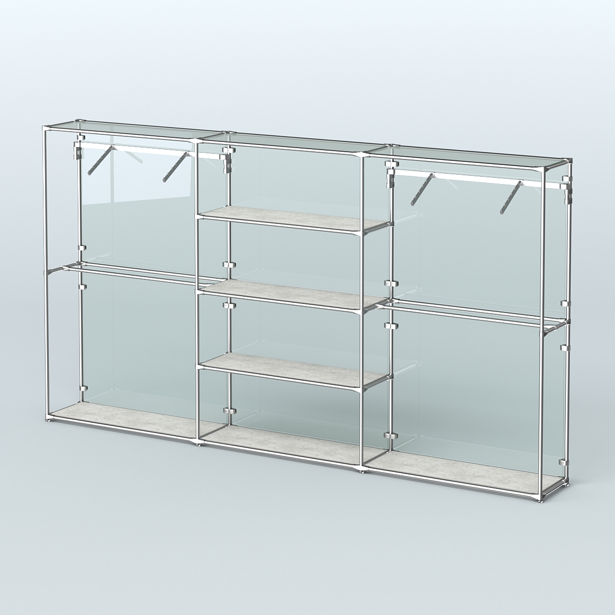 Торговая система ХРОМ (задняя стенка - стекло) 3600 мм с полками ДСП и поручнями №10 Метрополитан Грей