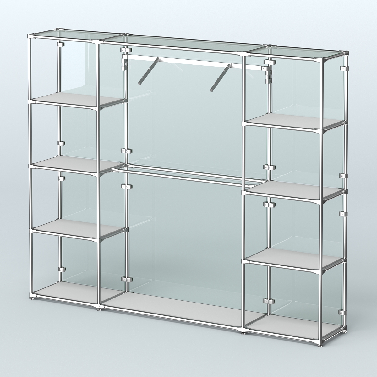 Торговая система ХРОМ (задняя стенка - стекло) 2430 мм с полками ДСП и поручнями №11 Серый