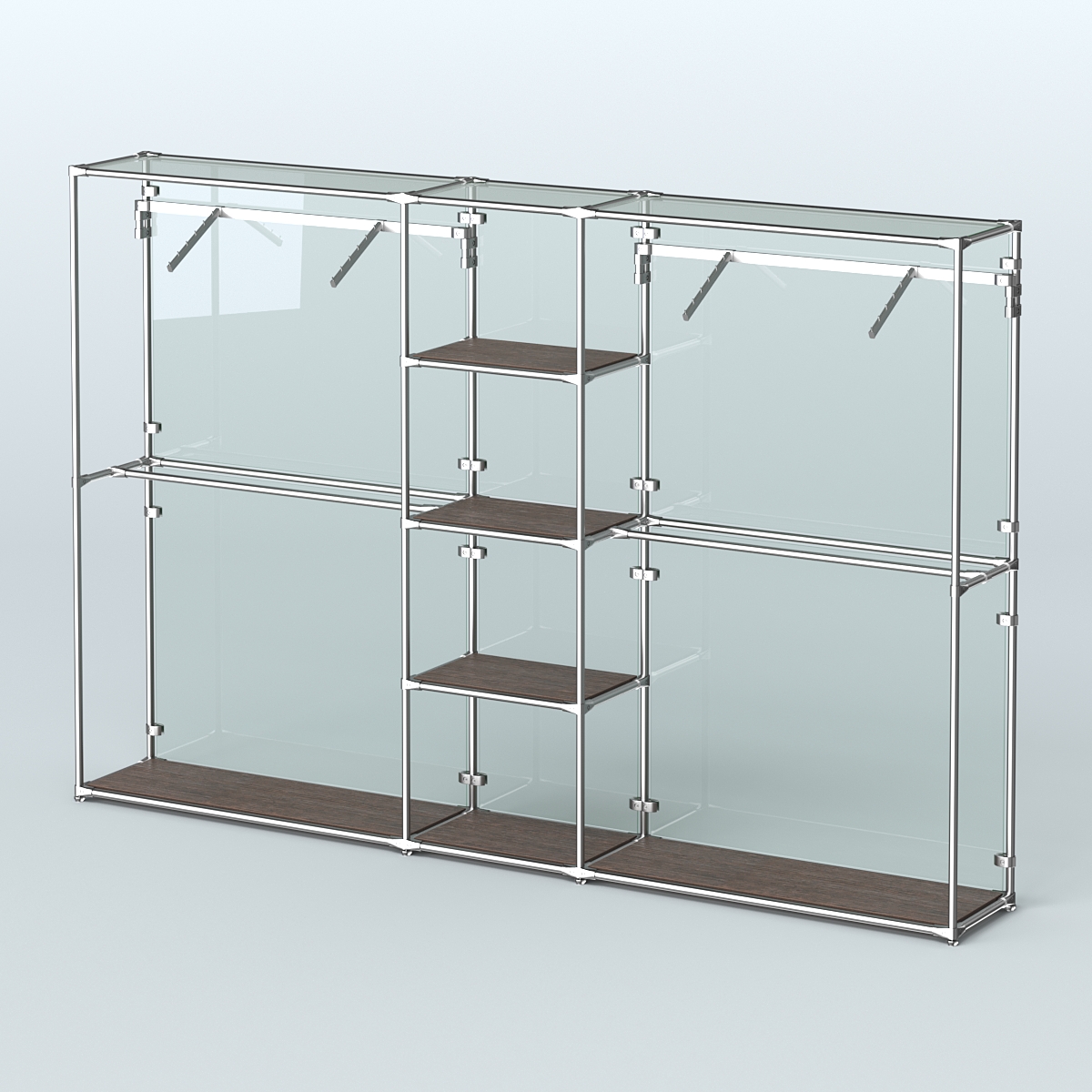 Торговая система ХРОМ (задняя стенка - стекло) 3030 мм с полками ДСП и поручнями №12 Дуб Венге