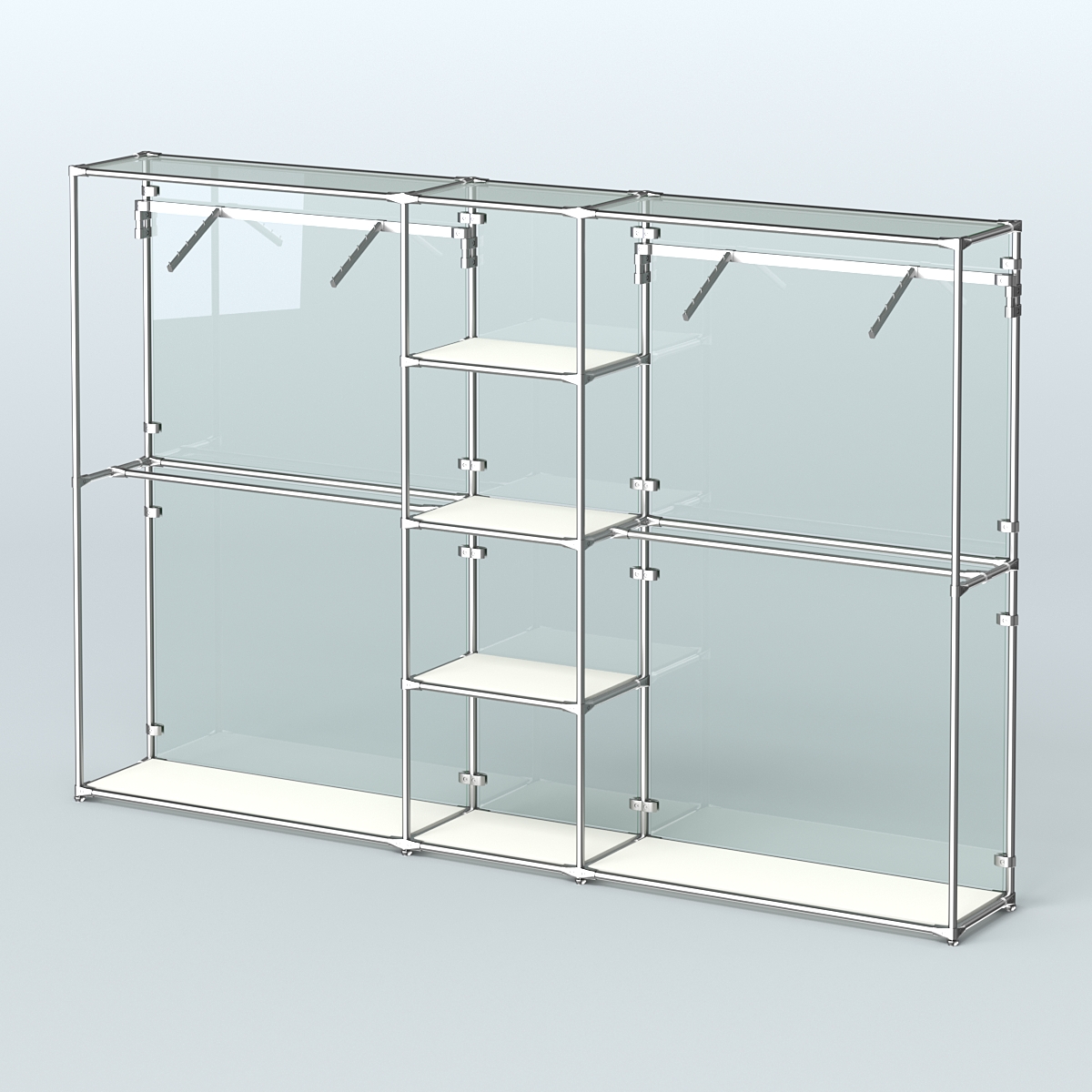 Торговая система ХРОМ (задняя стенка - стекло) 3030 мм с полками ДСП и поручнями №12 Белый