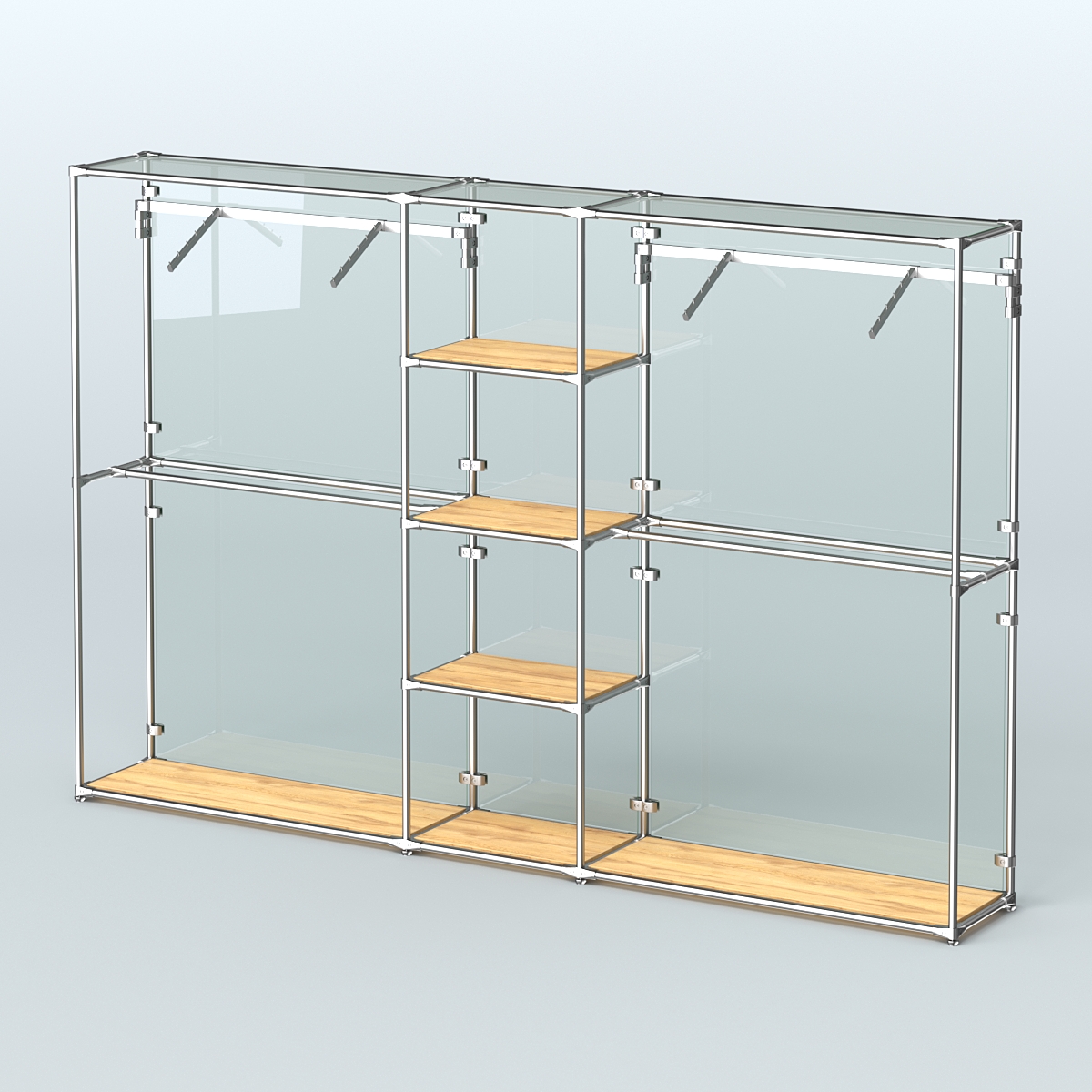 Торговая система ХРОМ (задняя стенка - стекло) 3030 мм с полками ДСП и поручнями №12 Дуб Золотистый