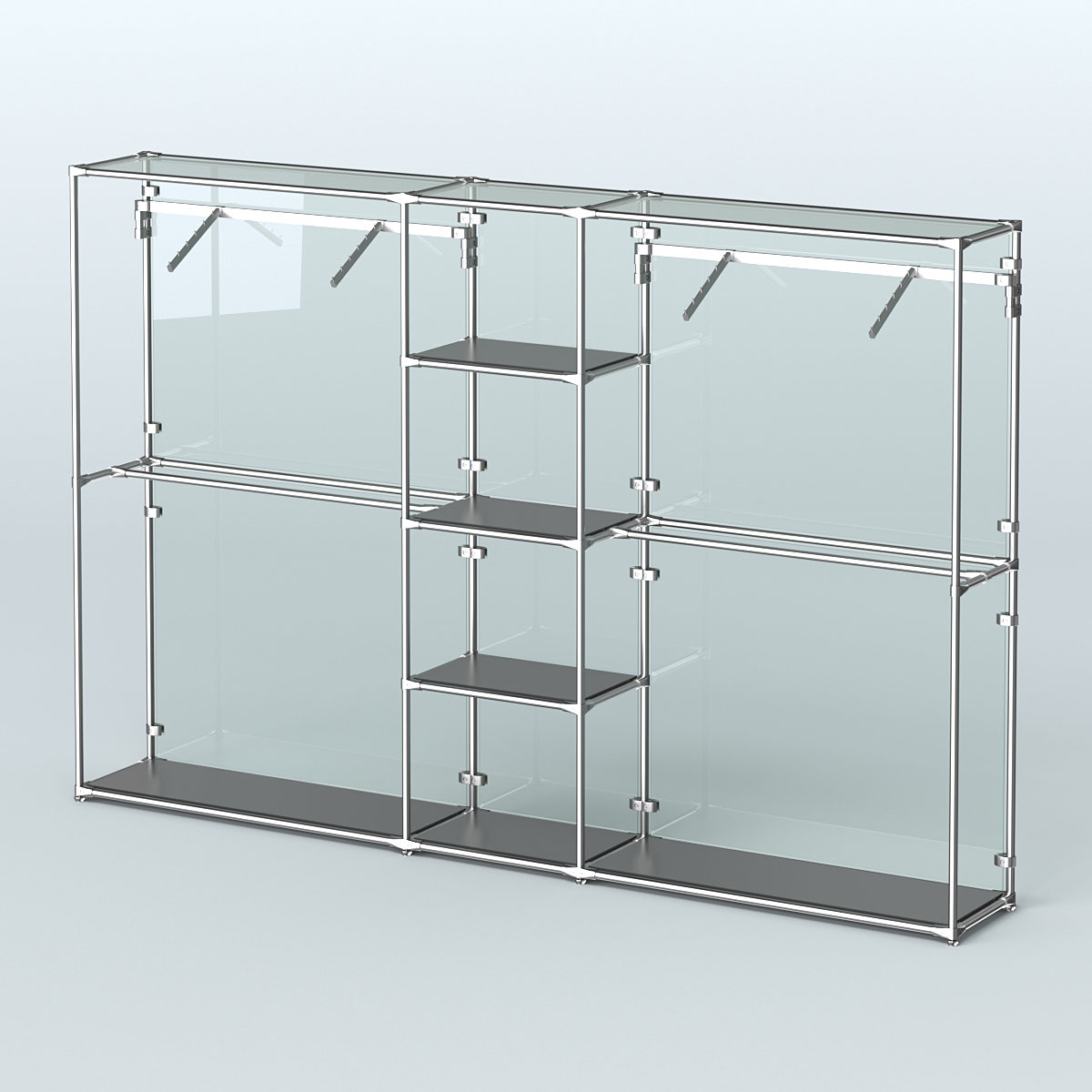 Торговая система ХРОМ (задняя стенка - стекло) 3030 мм с полками ДСП и поручнями №12 Черный