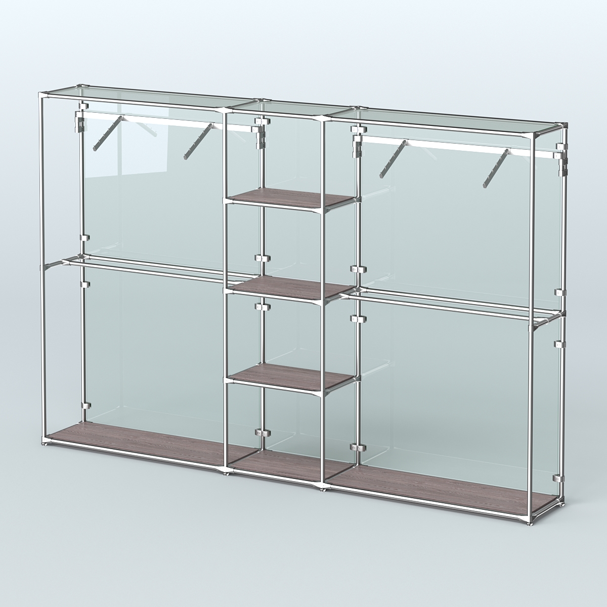 Торговая система ХРОМ (задняя стенка - стекло) 3030 мм с полками ДСП и поручнями №12 Ясень Анкор темный