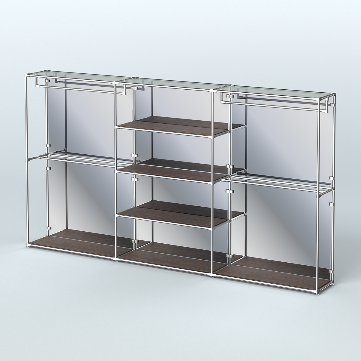 Торговая система ХРОМ (задняя стенка - зеркало) 3600 мм с полками ДСП и поручнями №2 Дуб Венге