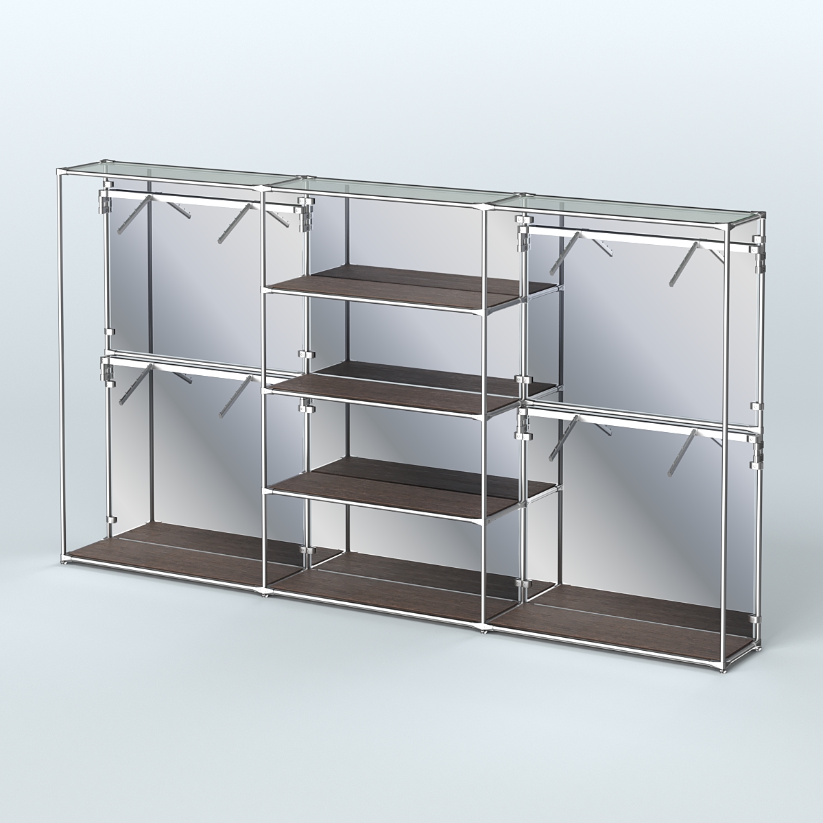 Торговая система ХРОМ (задняя стенка - зеркало) 3600 мм с полками ДСП и поручнями №5 Дуб Венге