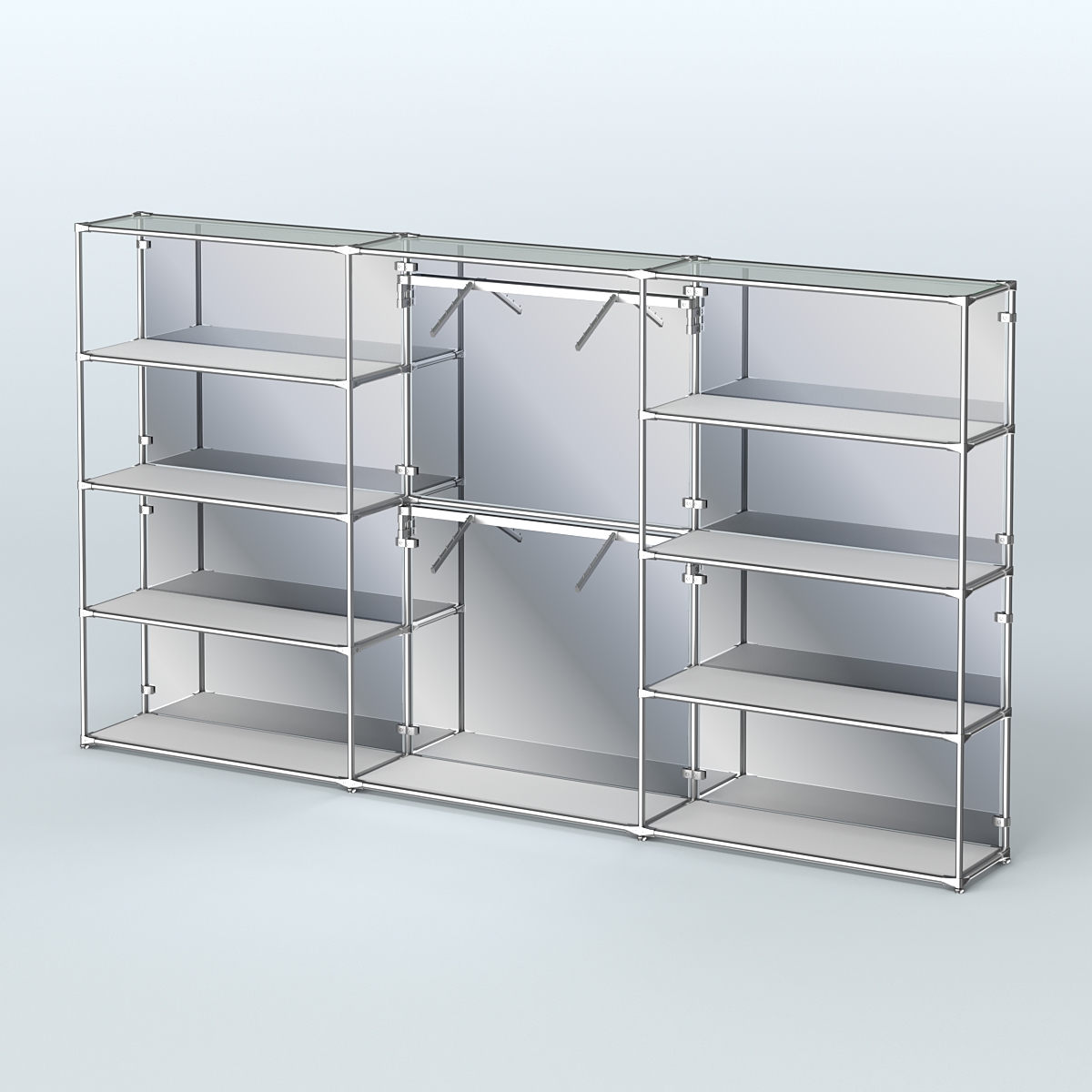 Торговая система ХРОМ (задняя стенка - зеркало) 3600 мм с полками ДСП и поручнями №6 Серый