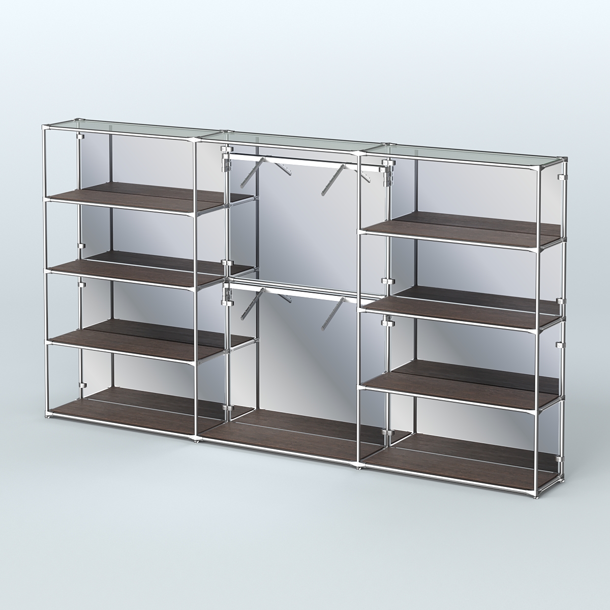 Торговая система ХРОМ (задняя стенка - зеркало) 3600 мм с полками ДСП и поручнями №6 Дуб Венге