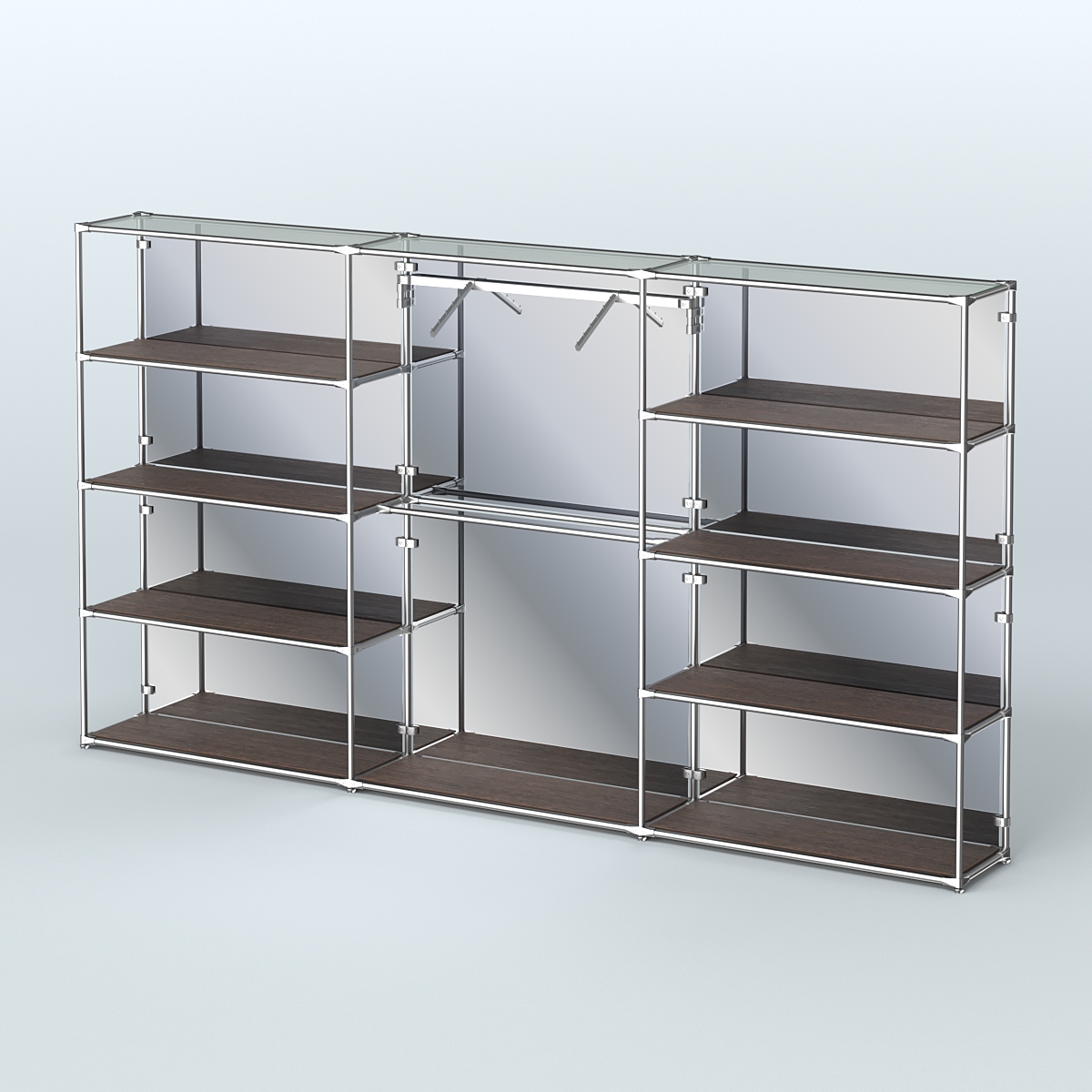 Торговая система ХРОМ (задняя стенка - зеркало) 3600 мм с полками ДСП и поручнями №9 Дуб Венге