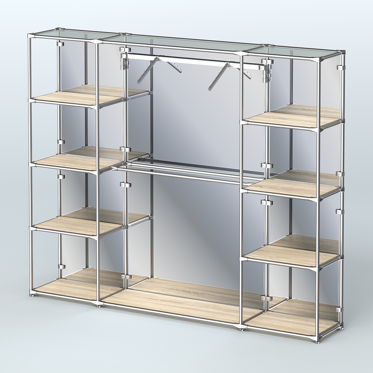 Торговая система ХРОМ (задняя стенка - зеркало) 2430 мм с полками ДСП и поручнями №11 Дуб Сонома