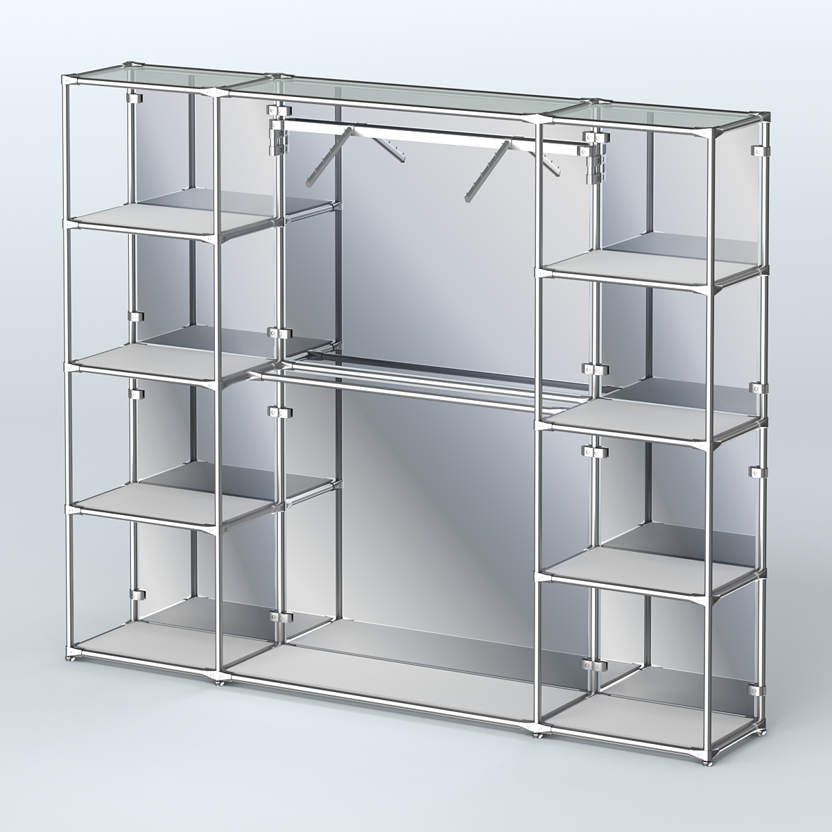 Торговая система ХРОМ (задняя стенка - зеркало) 2430 мм с полками ДСП и поручнями №11 Серый