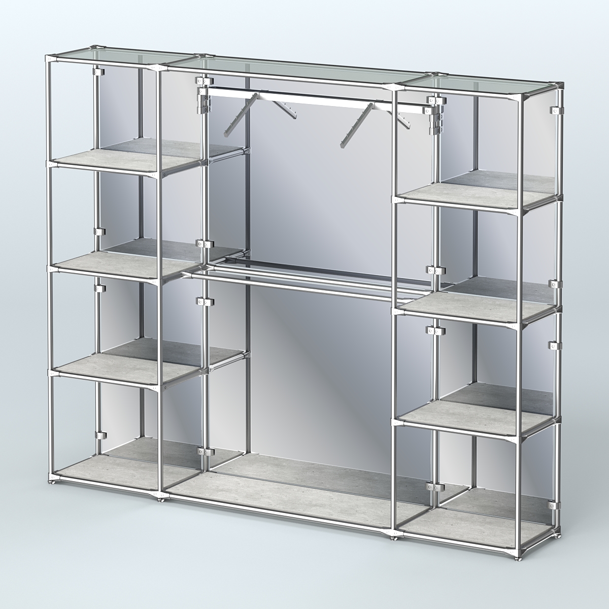 Торговая система ХРОМ (задняя стенка - зеркало) 2430 мм с полками ДСП и поручнями №11 Метрополитан Грей