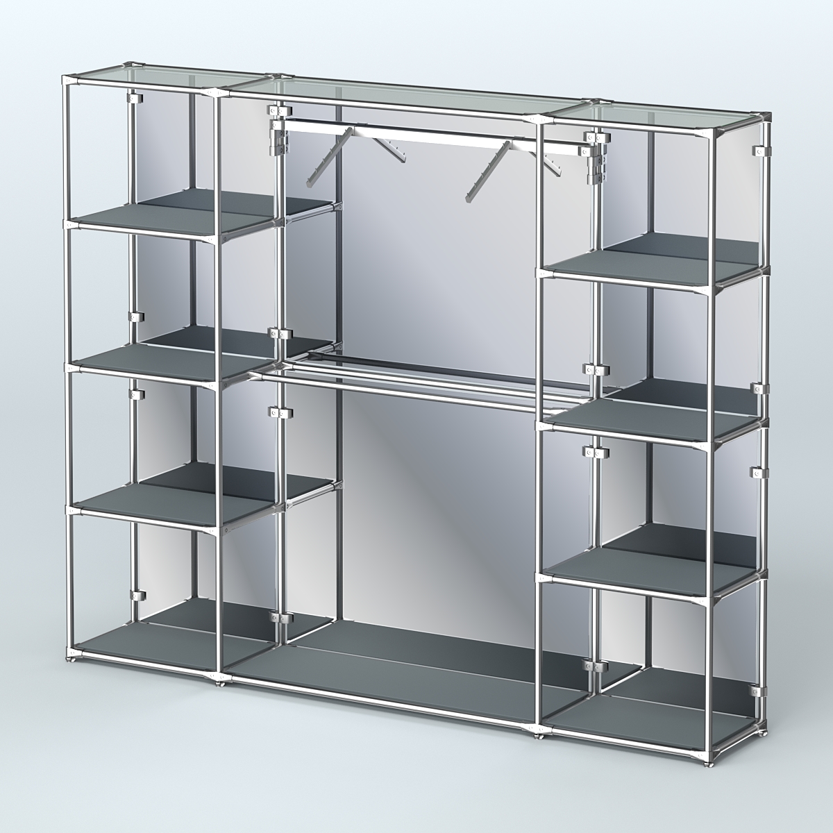 Торговая система ХРОМ (задняя стенка - зеркало) 2430 мм с полками ДСП и поручнями №11 Темно-Серый