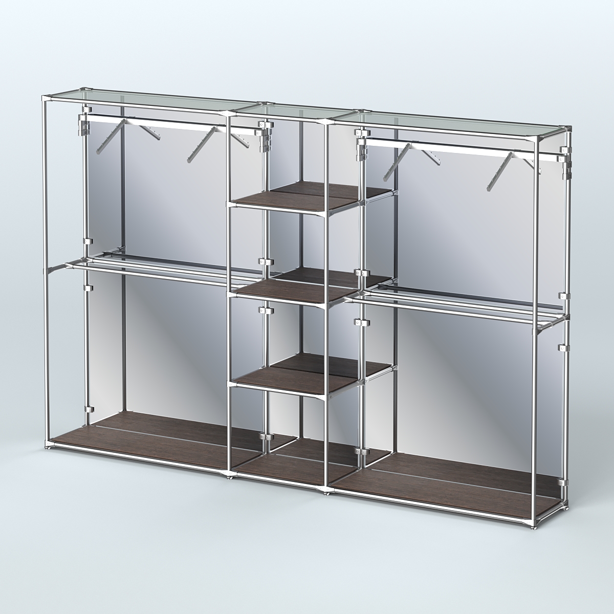 Торговая система ХРОМ (задняя стенка - зеркало) 3030 мм с полками ДСП и поручнями №12 Дуб Венге