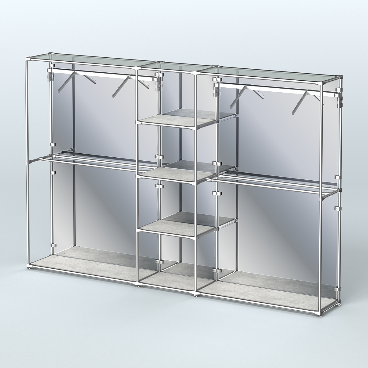 Торговая система ХРОМ (задняя стенка - зеркало) 3030 мм с полками ДСП и поручнями №12 Метрополитан Грей