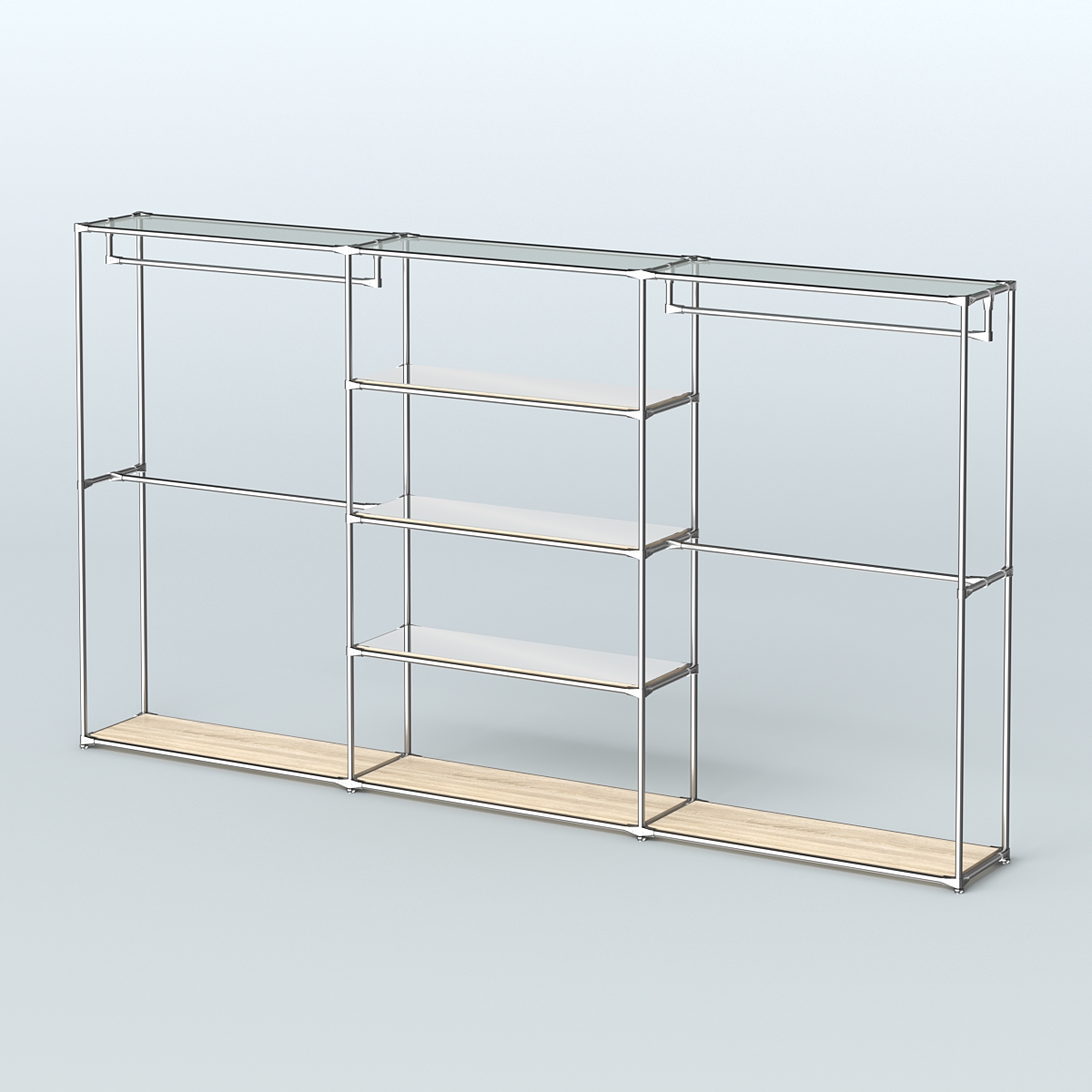 Торговая система ХРОМ без ДСП 3600 мм с зеркальными полками и поручнями №2 Дуб Сонома