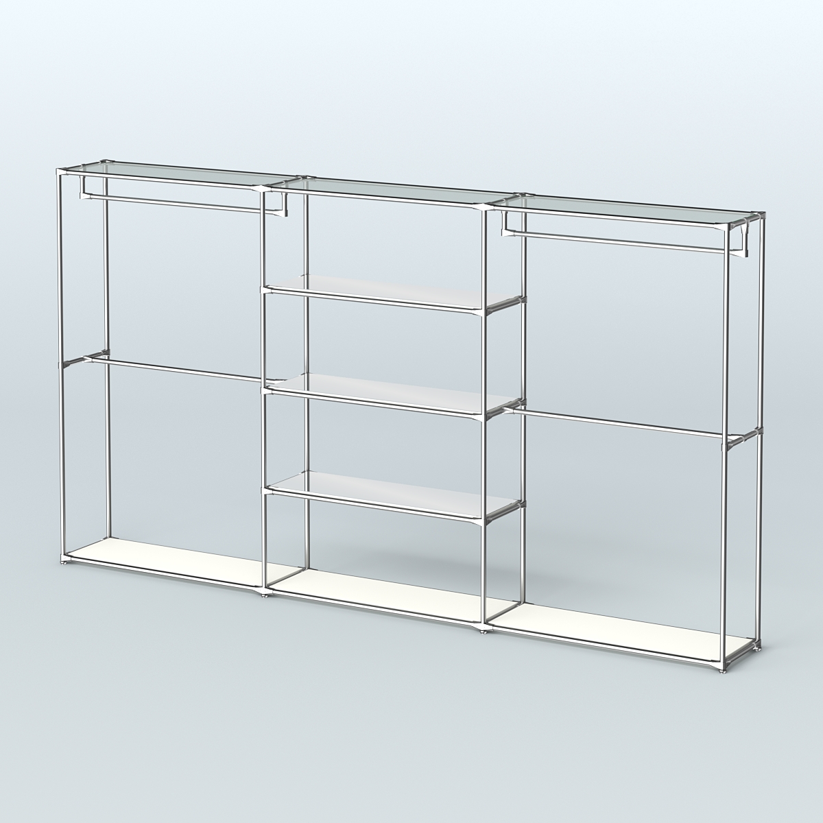 Торговая система ХРОМ без ДСП 3600 мм с зеркальными полками и поручнями №2 Белый